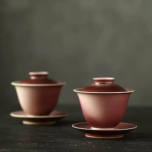 140ml Jingdezhen Handmade Xihong溪红 Matted Glaze Glaze Gaiwan with Crackled Effect