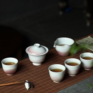 Tea ceremony Jingdezhen Pink Gaiwan Tea Set,Gaiwan Tea Set,Ceramic Gaiwan Set