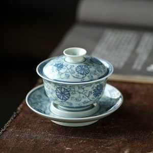 120ml Jingdezhen Azul e Branco Bola Padrão Cerâmica Gaiwan