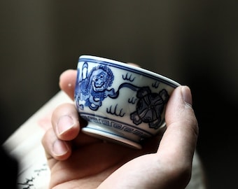100ML Jingdezhen Blue and White Hand-painted "Kirin"青花手绘麒麟 Ceramic Tea Cup