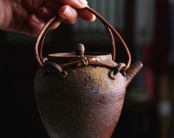 400ml water burner clay teapot-rattan handle handmade teapot