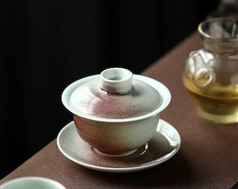 160ml kiln transmutation Red Gaiwan, Ice Crackled Effect