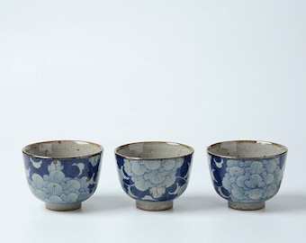 90ml Hand-painted Peony Tea Cup,Handmade Qinghua青花 Pottery Tea Cup