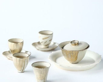 140ml Handmde Fenyin(粉引) Silver Gaiwan with Crackled Effect