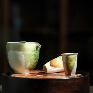 220ml Jingdezhen Handmade Moss Green Gaiwan Set with match cups(40ml)