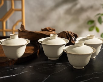 Jingdezhen Fenyin(粉引) Glaze Gaiwan with Crackled Effect,140-160ml