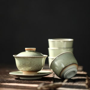 140ml Handmade Gaiwan,Ice-crackled Green Gaiwan Set