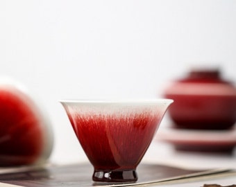 100ml Wood Fired Lang Kiln郎红釉Ceramic Tea Cup,Master Cup 4 Shapes