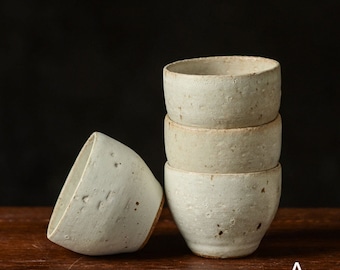 Series Jingdezhen Fenyin(粉引) Pottery Gaiwan-KOHIKI Tea Cup with Crackled Effect