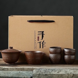 Pottery Gaiwan Set-Tea ceremony Jingdezhen Pottery Clay Gaiwan Set,1PCS Gaiwan/4PCS Cups/1PCS Fair Cup