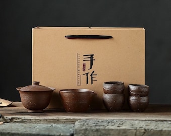 Set di gaiwan in ceramica - Cerimonia del tè Set di gaiwan in ceramica e argilla Jingdezhen, 1 pezzo di gaiwan/4 pezzi di tazze/1 pezzo di tazza da fiera