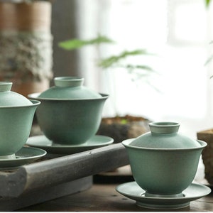 Jingdezhen Gaiwan feito à mão, Porcelana Verde Gaiwan, 120-150ml