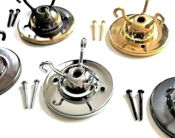 3 Hook Ceiling Plate With Screws In Choice Of Finishes Suitable Fly Catcher Shades, Chandelier Shades Max Weight Loading 5kg