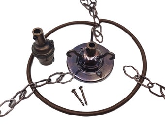 3 Hook Ceiling Rose Pendant Set Antique Brass Finish including Chains, Lamp Holder Electric Cable And Cord Grips