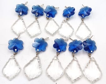 Crystal Chandelier Drops with Blue Flower: Ready To Hang, Pack of 10