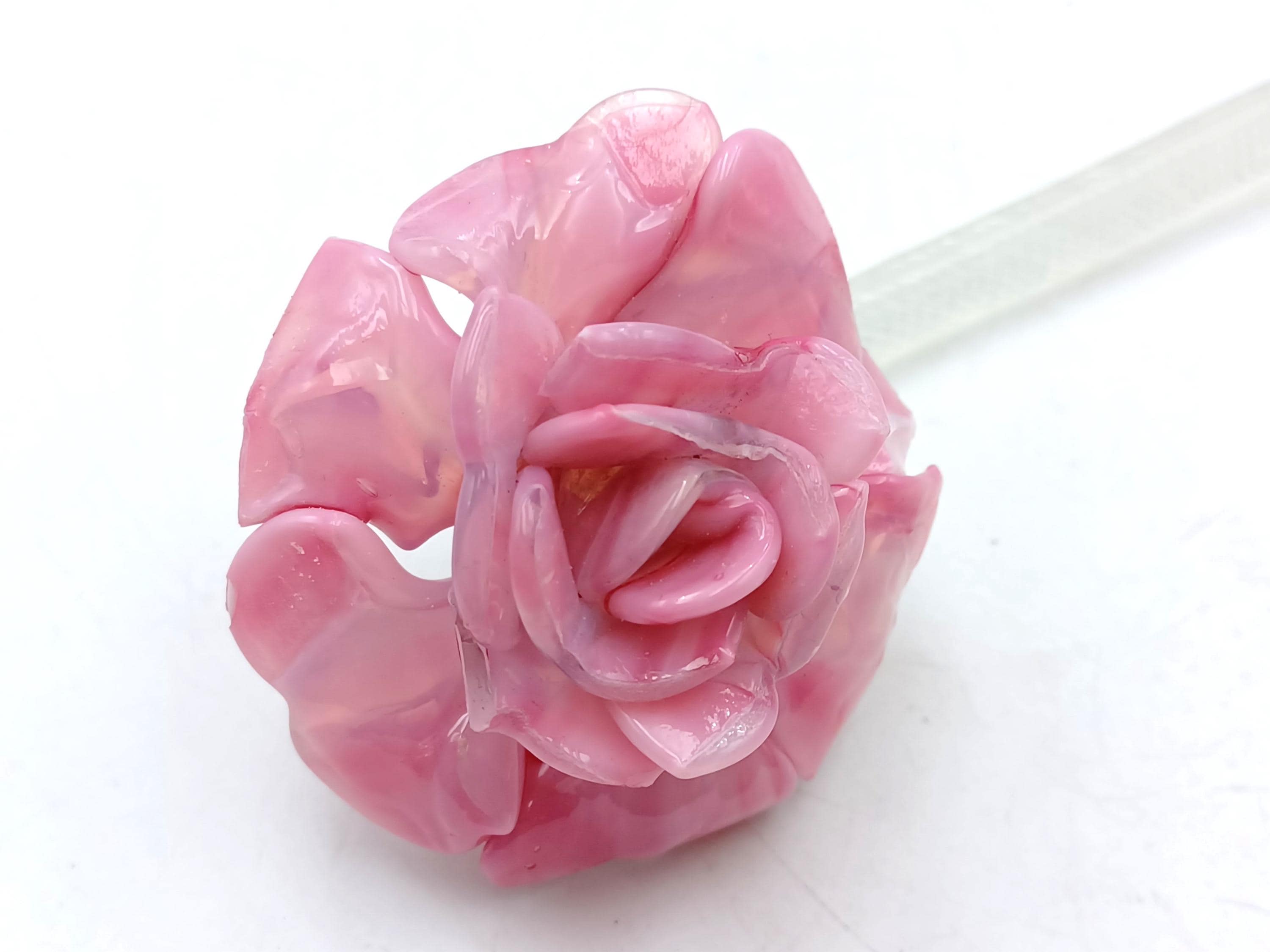 ムラーノガラスの花の工芸品、透明な茎付きピンク - Etsy 日本