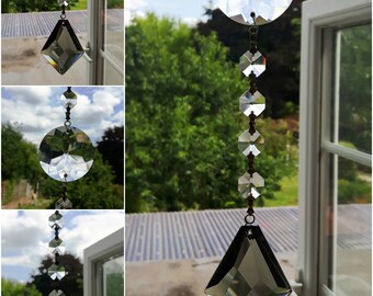 Crystal Sun Catcher Hanging Black Crystal Diamond Shape With Crystal Buttons