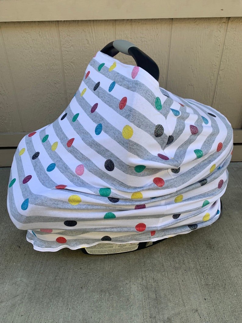 rainbow dots and stripes Baby Car Seat Cover carrier cover baby shower gift stretchy nursing cover stretchy car seat cover