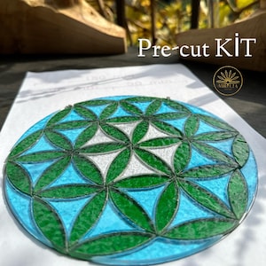 Pre Cut Stained Glass Mandala Kit- Precut sacred geometry stained glass Kit-Flower of life Pre-cut glass Kit - DIY Glass Kit