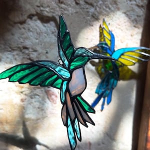 Multicolor stained glass Hummingbird figurine, Stained glass Hummingbird suncatcher, Stained Glass window hangings bird