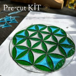 Precut Stained Glass Mandala Kit- Precut sacred geometry stained glass Kit-Flower of life Pre-cut glass Kit - DIY Glass Kit