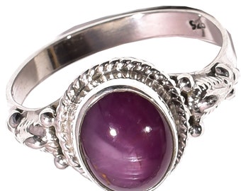 Mauve Pink Star Ruby Ring 14K White Gold Plate Size 6 34 Gift for Her
