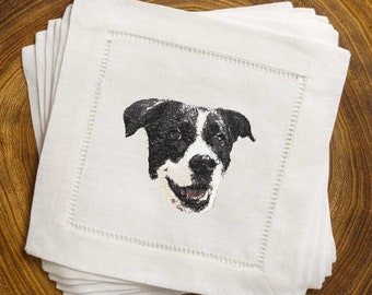 Linen Cocktail Napkins, Dog Cocktail Napkins, Personalized Cocktail Napkins, Embroidered Napkins, Groomsman Gift