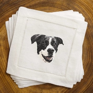 Linen Cocktail Napkins, Dog Cocktail Napkins, Personalized Cocktail Napkins, Embroidered Napkins, Groomsman Gift image 1