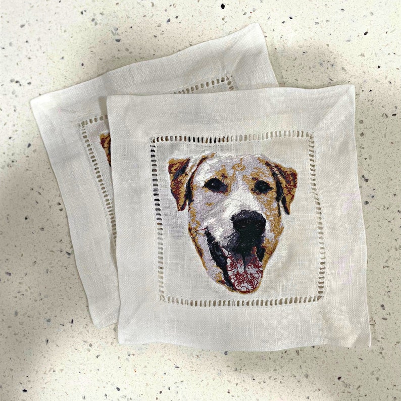 Linen Cocktail Napkins, Dog Cocktail Napkins, Personalized Cocktail Napkins, Embroidered Napkins, Groomsman Gift image 5