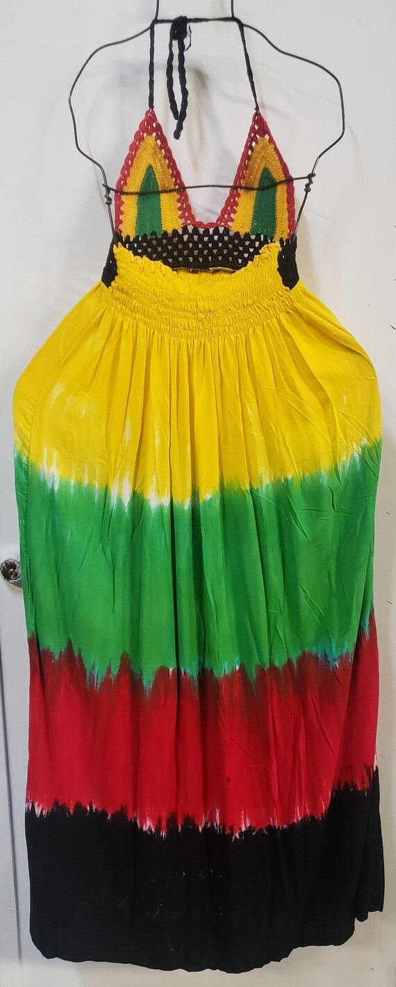 Jamaican Crochet Top Long Dress red Gold and Green Etsy