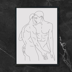Gay couple line art PRINT, gay intimacy, Abstract Gay Kiss Wall Art, Gay Wall Art, One Line Drawing, Minimalist Wall Art, LGBTQ Art