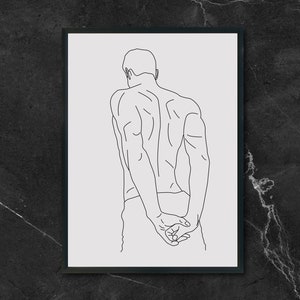 Gay muscular man&#39;s back, Man Line Art Print, Printable Wall Art, Line Art Print, Male Line Art, Gay Wall Art, Digital Download