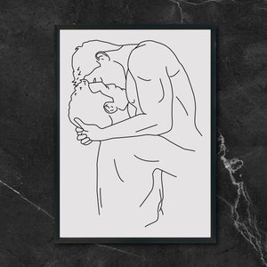 Gay couple kissing and hugging, Gay Wall Art, Gay Decor, Naked Men Wall Art, LGBTQ Wall Art, Minimalist Decor, Minimalist Line Sketch Art