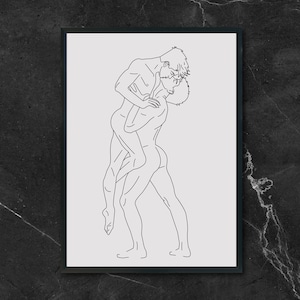 Gay couple kissing, Gay Wall Art, Gay Decor, Naked Men Wall Art, LGBTQ Wall Art, Minimalist Decor, Minimalist Decor Line Sketch Art