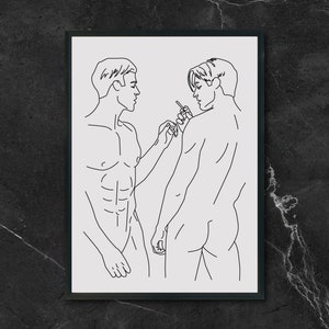 Gay couple line art PRINT, Abstract Gay Kiss Wall Art, Gay Wall Art, Gay Decor, One Line Drawing, Minimalist Wall Art, LGBTQ Art