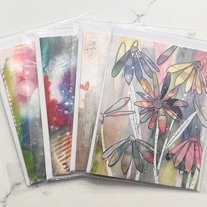 Cartes de correspondance artistiques, paquet de 4 assorties et un petit caractère gratuit