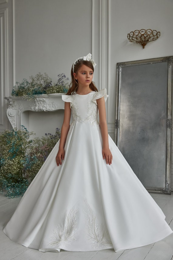 Simple Elegant Communion Dress. Satin Communion Dress With - Etsy