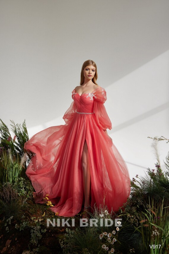 Coral tulle best sale dress