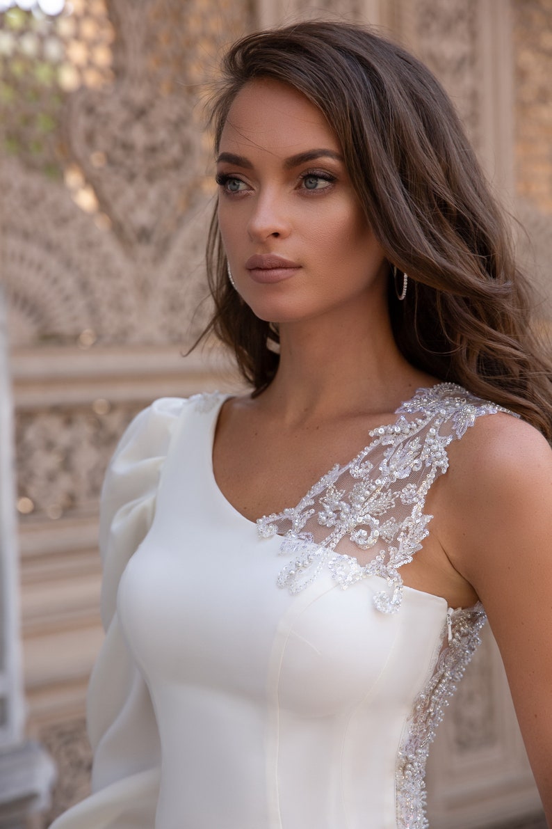 Satin Wedding Dress With Rich Embroidered Guipure at the Back Etsy