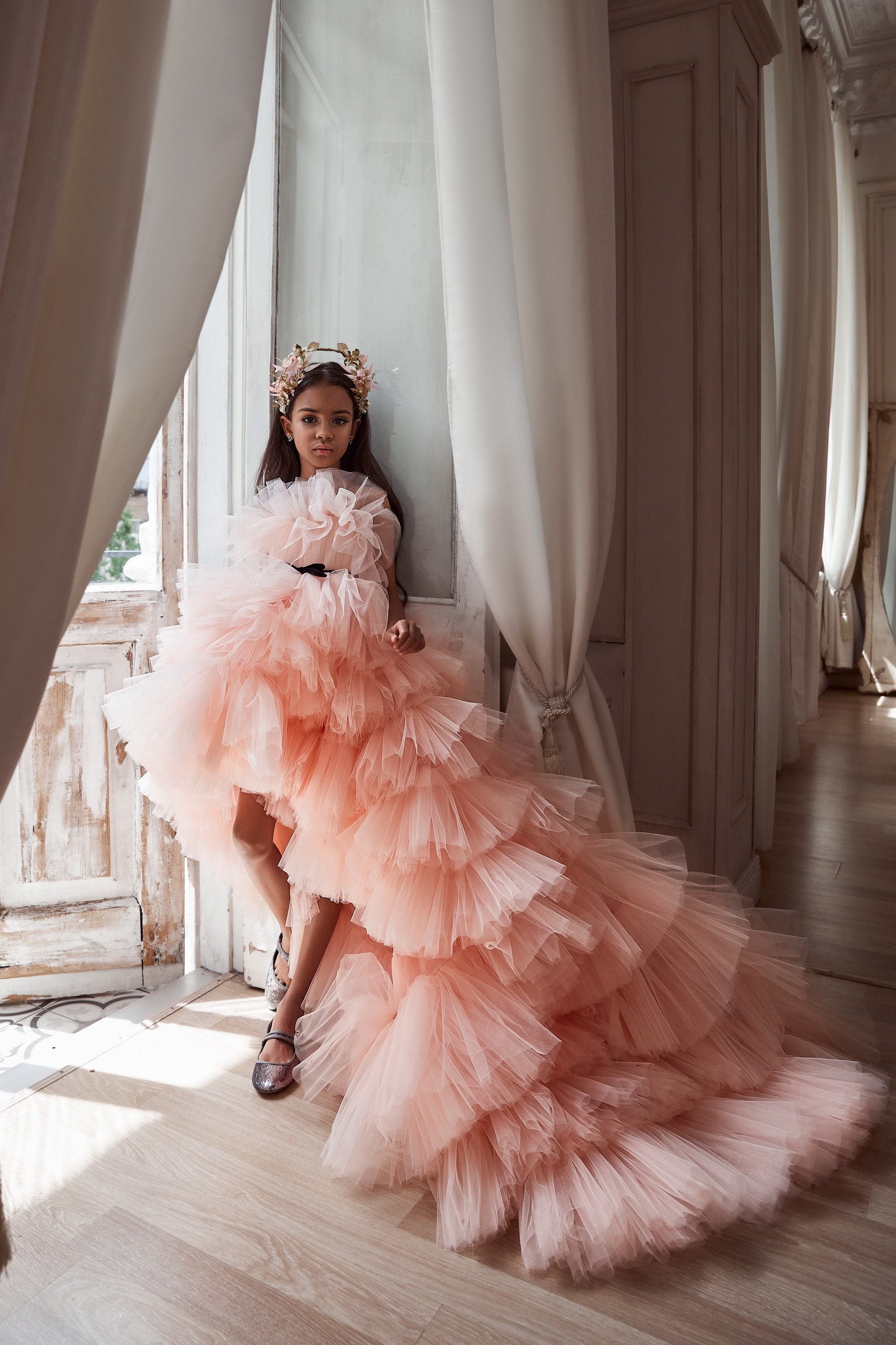 Delicate Cloud Dress for Flower Girls. Pink Dress in Tulle