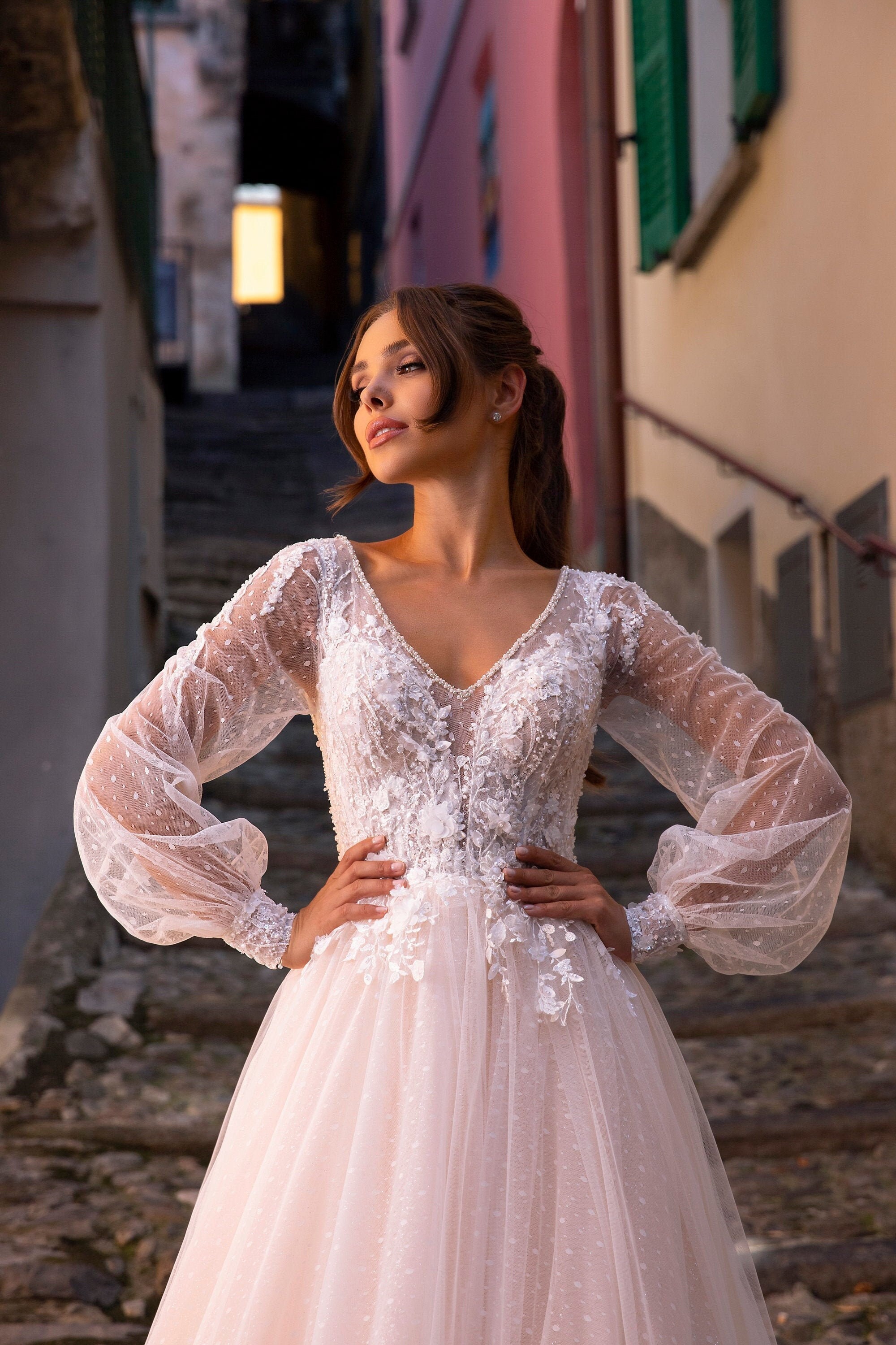 Delicate Wedding Dress Made of Light Tulle With Polka Dots and - Etsy