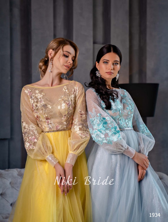 Chic Yellow Dress Made of Glitter Tulle 