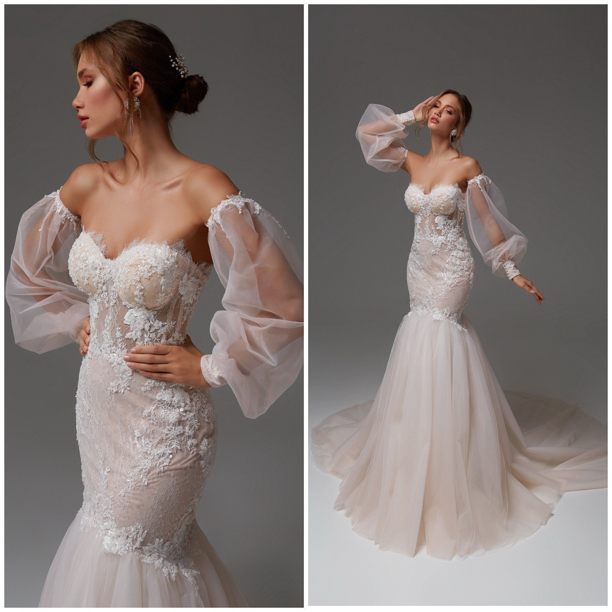 Mermaid Silhouette Dress With Puffy 