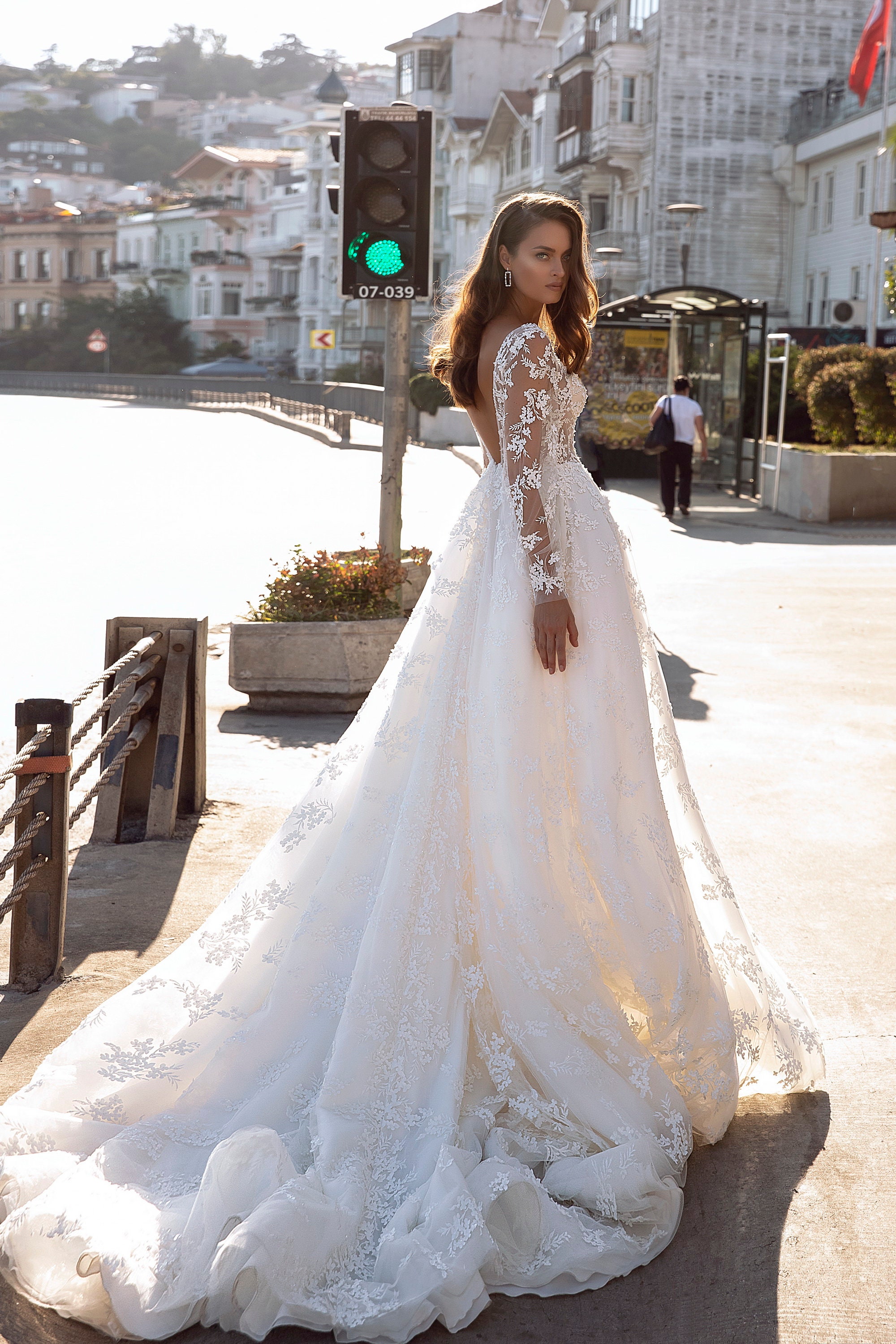 Incredible Lace Wedding Dress Made of Fine Chantilly. Lace Dress With Long  Sleeves Openwork Floor-length Dress With a Magnificent Lace Train -   Canada