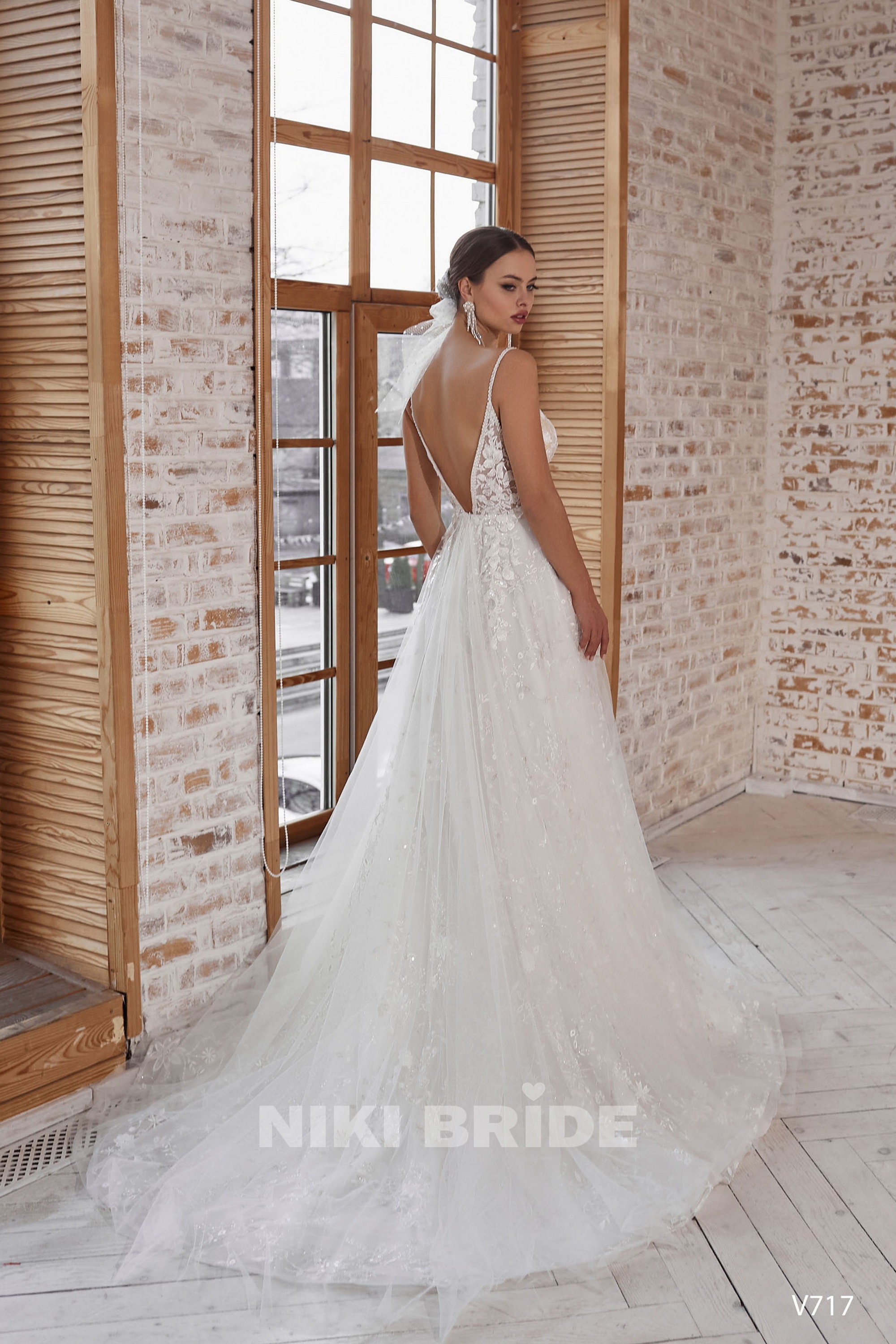 Delicate Wedding Dress Made of Tulle and Lace, Dress With Straps