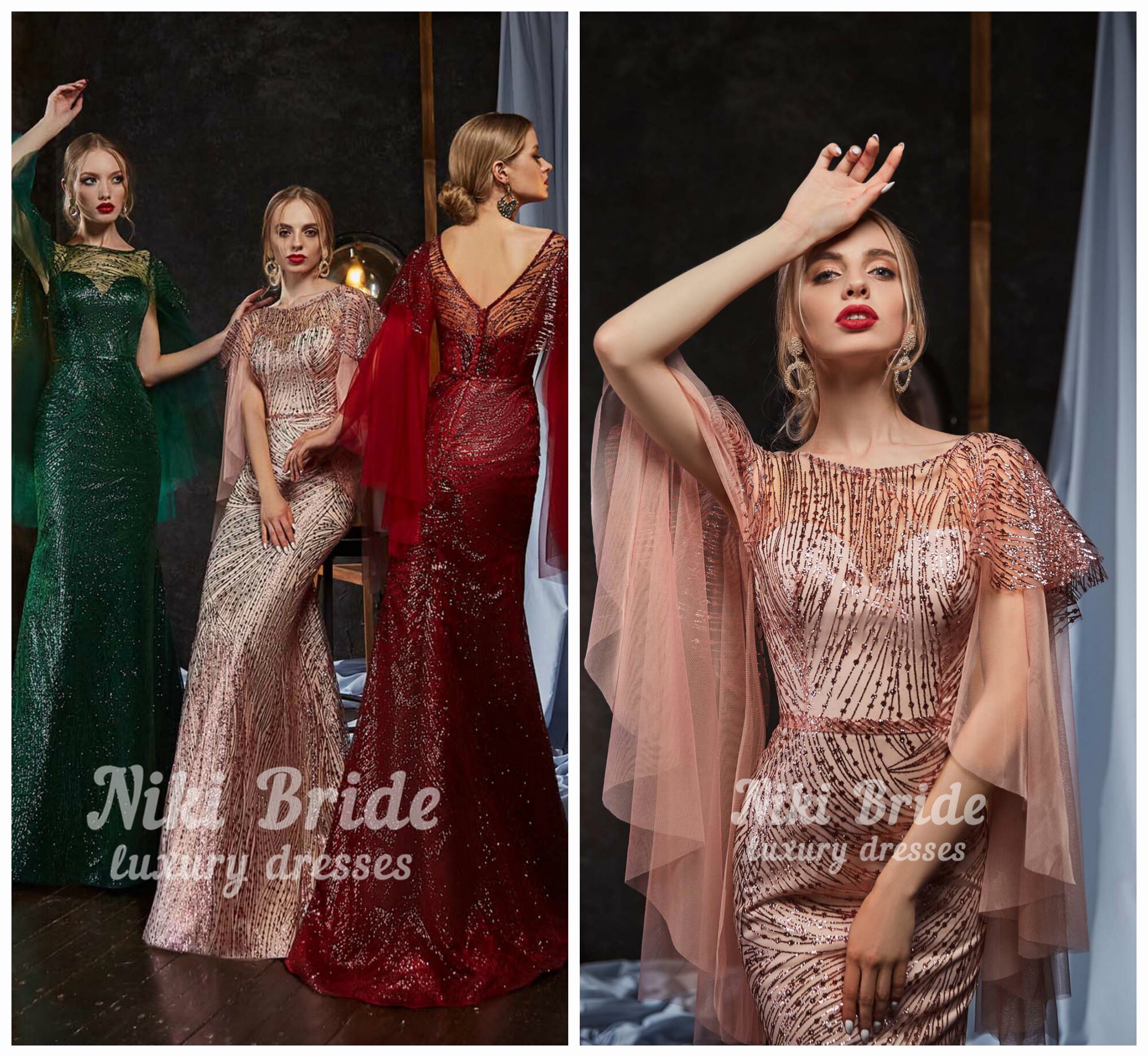 A Chic Shining Dress Made of Glitter Openwork Fabric. Bohemian Dress with A Train - Cape. Brilliant Glamorous Dress | New Collection 2020