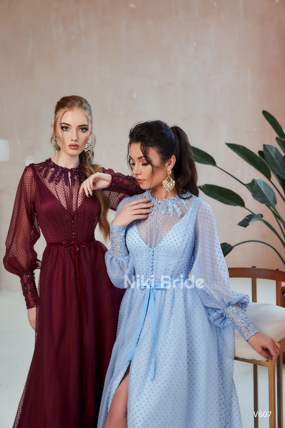 Slate Blue Violet Chiffon Bridesmaid Dress | Birdy Grey