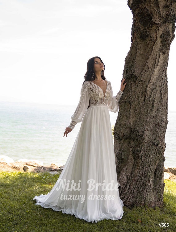 chiffon wedding dress