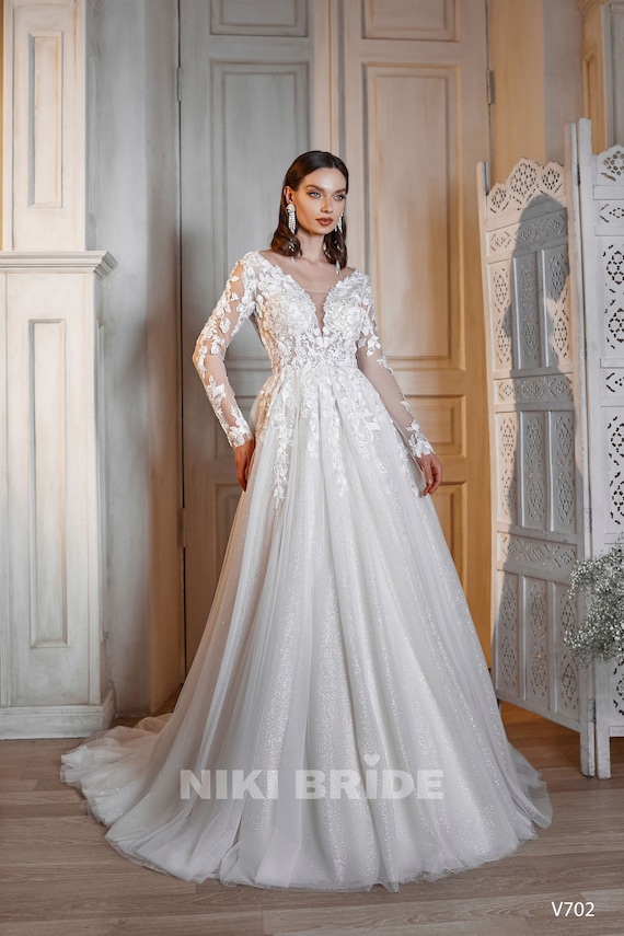 Elegante vestido de novia con corpiño de encaje de lentejuelas - Etsy México Elegante vestido de novia con corpiño de encaje de lentejuelas - Etsy México