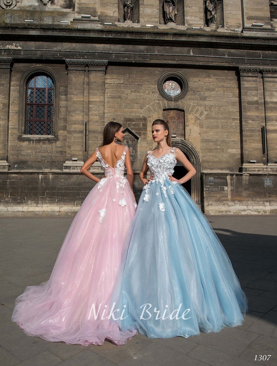 Evening Dress With 3D Flowers Adorning 